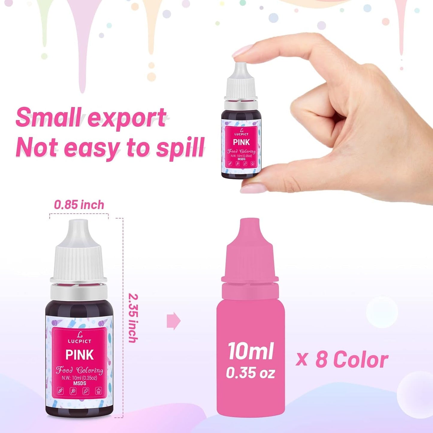 Lebensmittelfarbe 8 x 10 ml – hochkonzentriertes flüssiges Lebensmittelfarben-Set zum Backen, Kuchen, Kekse, Zuckerguss, Macarons, Fondant – lebendige Lebensmittelfarbe für selbstgemachte Seifen, Schleim, Bastelarbeiten