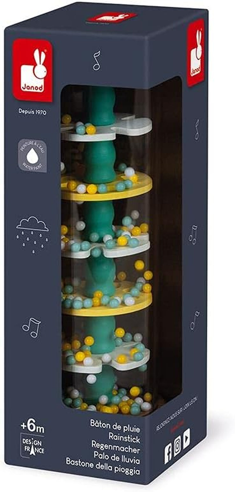 Janod – Regenmacher aus Holz – Pure Collection – Spielzeug für Babys und Kleinkinder – Entwicklung der Feinmotorik, visuelle und akustische Stimulation – Farbe auf Wasserbasis – ab 6 Monaten, J05193 Babyspielzeug Naty Shop