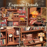 CUTEBEE Bücherecken-Set – DIY-Puppenhäuser, LED-beleuchtetes Miniaturhaus-Bauset für Erwachsene, 3D-Holzpuzzle und Bücherständer – Bücherregal-Dekoration und Geschenk (Eckcafé)