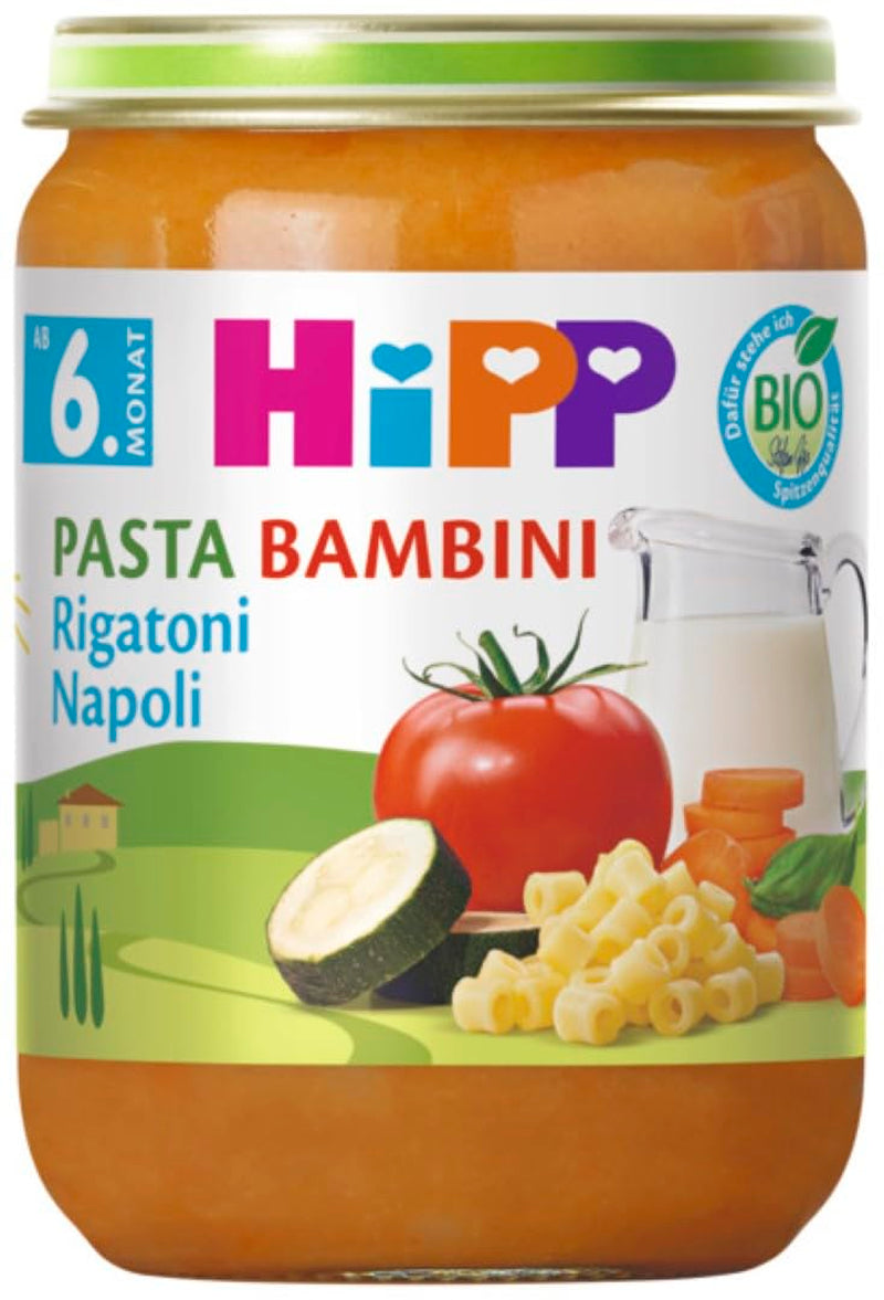 HiPP Pasta Bambini Rigatoni Napoli Organice (6 x 190g), Mahlzeit ab 6 Monaten, ohne Zusatz von Salz, mit Omega-3, in bester Bio-Qualität
