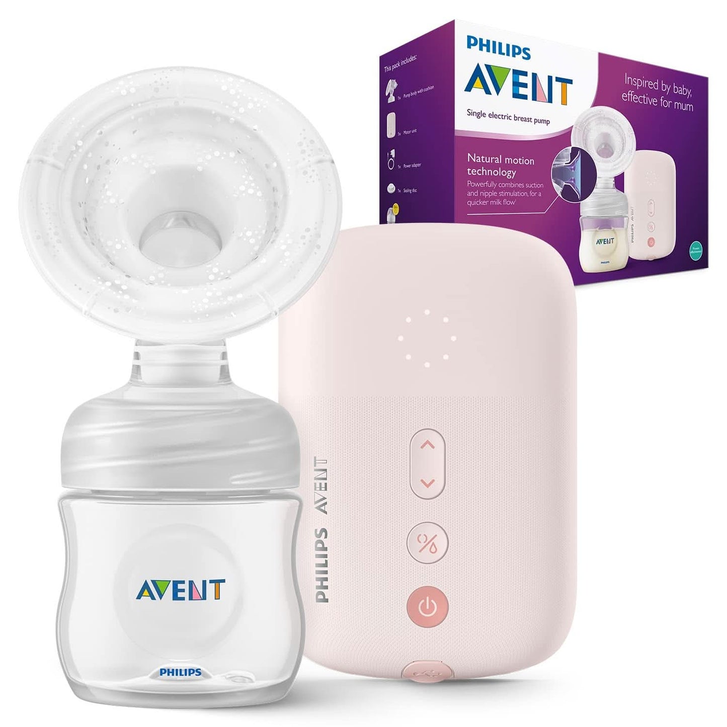 Individuelle elektronische Milchpumpe Philips Avent – mit Natural Motion-Technologie, komfortablem Silikonkissen, Zubehör, Ernährung und Stillen, Bebe Naty Shop Scf395/11
