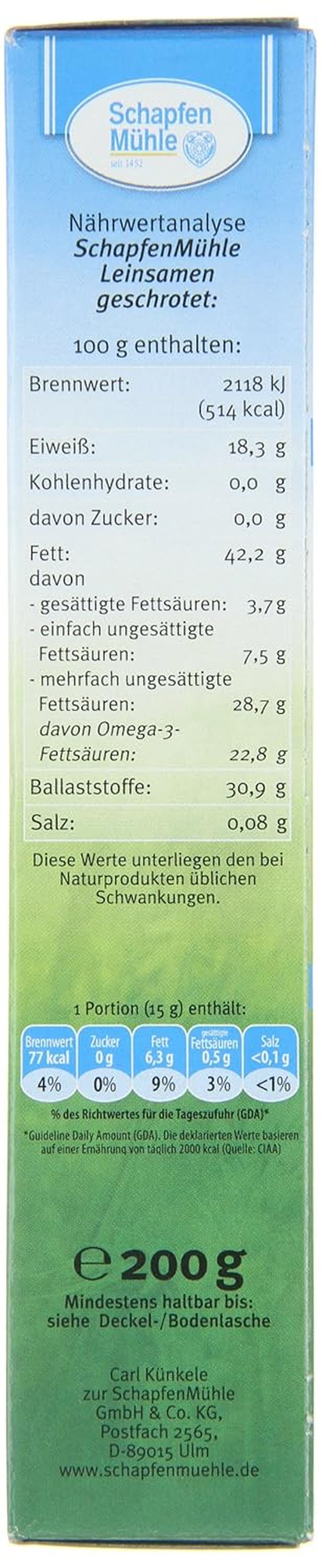 Schapfenmühle Leinsamen gemahlen, 200 g Packung