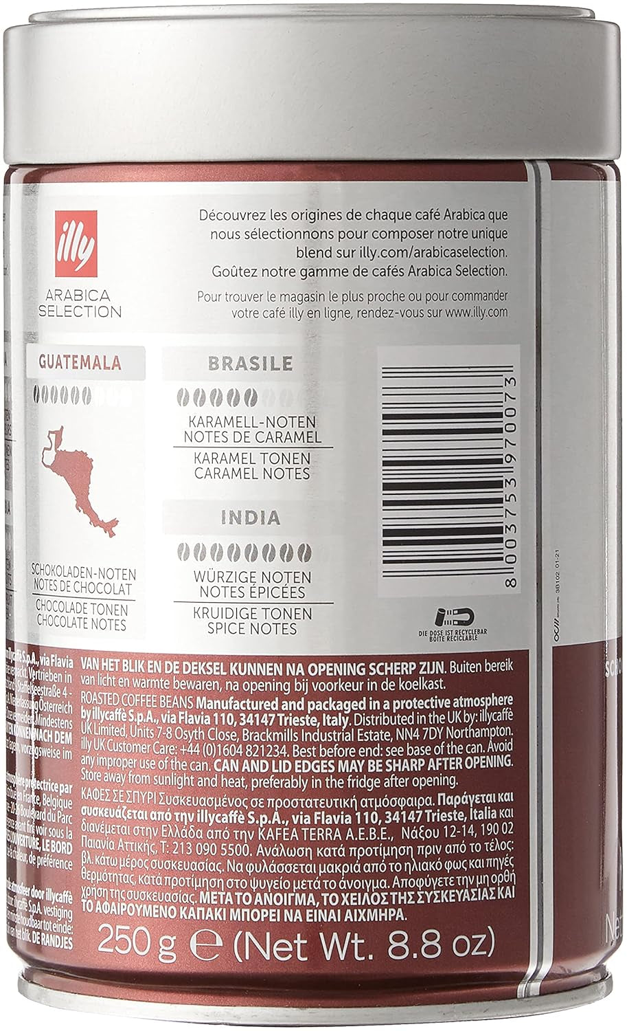 illy Kaffeebohnen, Auswahl an Arabica-Kaffeebohnen, Guatemala, 6er Pack (6 x 250g)