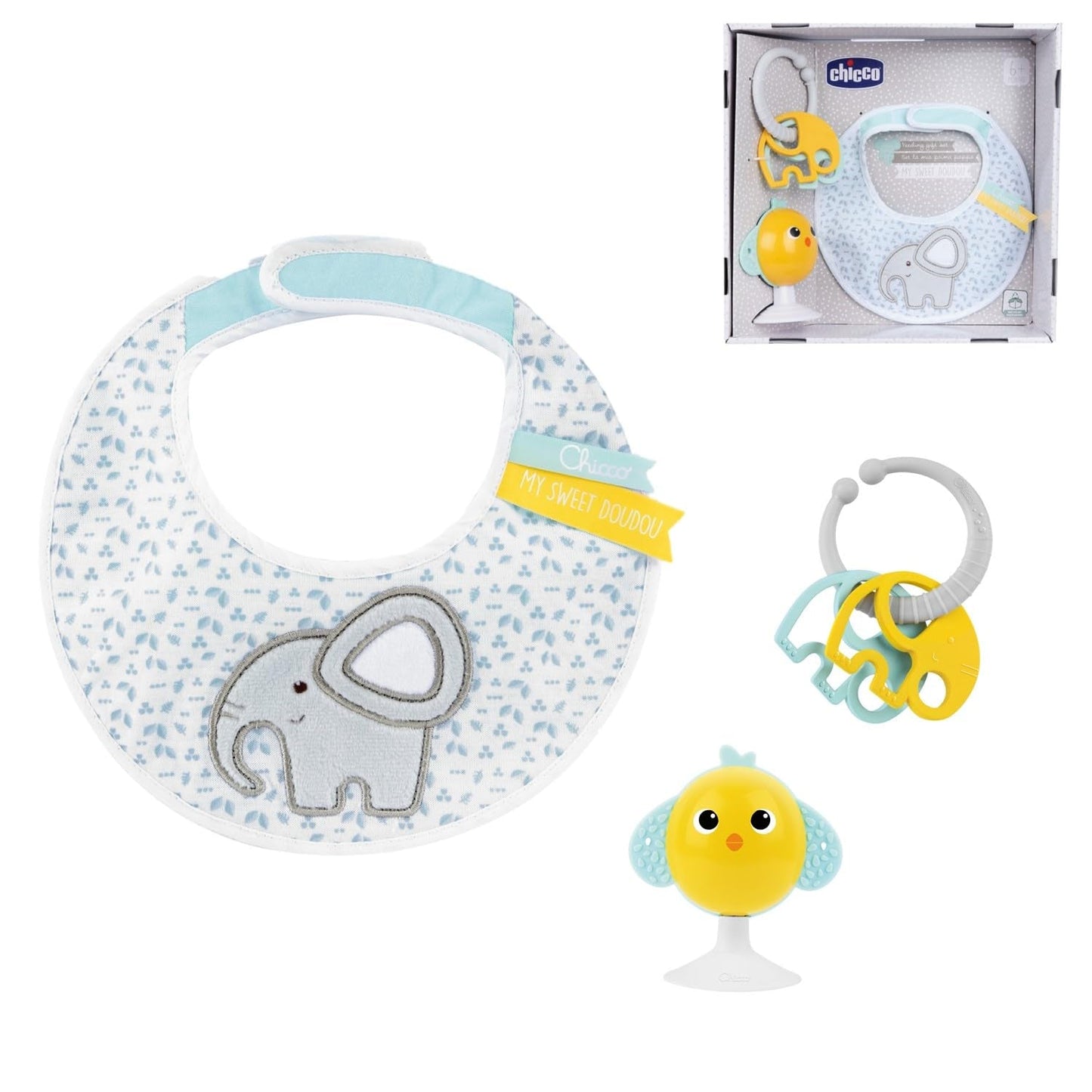Chicco, My Sweet Doudou Baby-Geschenkset, weiche DouDou-Decke, Velours-Schnuller, geprägter Elefanten-Beißring, Geschenkideen für Neugeborene ab 0 Monaten