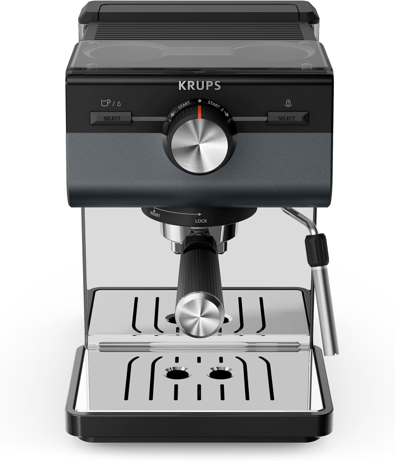 KRUPS Authentic+ Espressomaschine, 15 bar, intuitive Bedienung, anspruchsvolles Design, Dampfdüse, inklusive erweitertem Zubehör, Bullet Dark Silver/Edelstahl, XP384G10