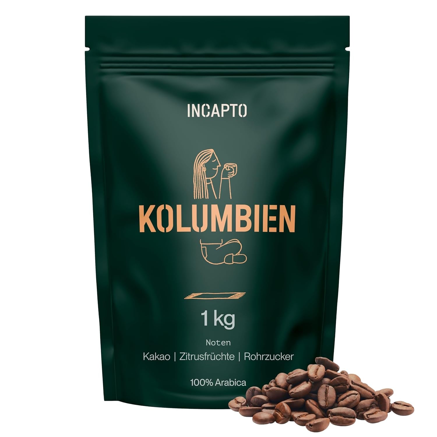 Incapto Spezialitäten-Kaffeebohnen | Single-Origin-Kolumbianer | Espresso 100 % Arabica | Spezialitätenkaffee 84 Punkte SCA | Traditionell gerösteter Bohnenkaffee | Plantage Huila, Cadefihuila, 1kg