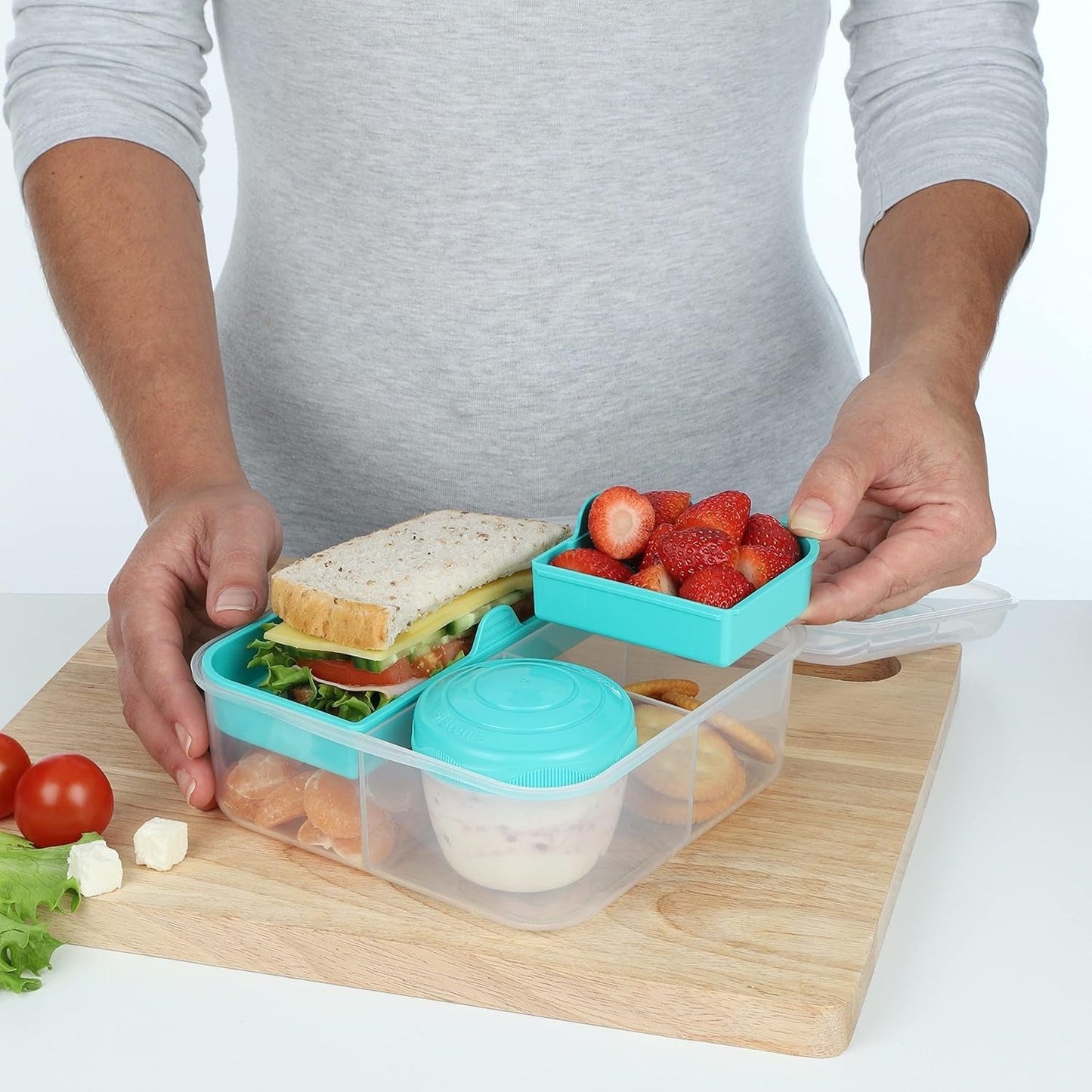 Bento Box TO GO Lunchbox-System mit Fächern | 1,25 L Lunchbox mit Joghurt-/Obstbehälter | für Kinder und Erwachsene l | BPA-freies Minty Teal [21685-8T], mintgrüne Frischhaltedosen von Naty Shop