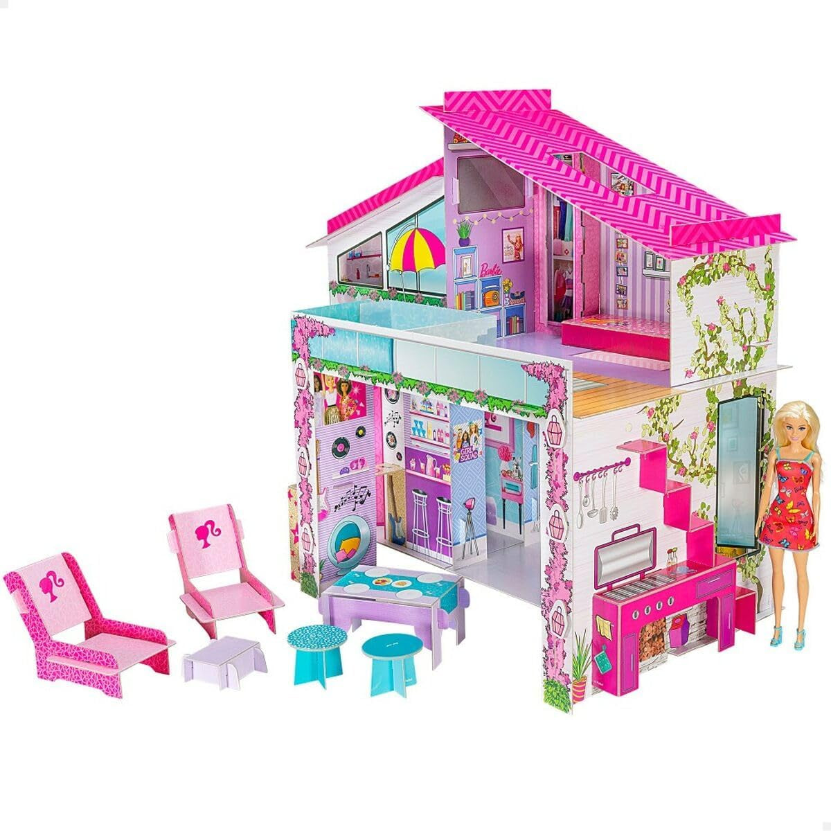 Lisciani – Puppenhaus – Barbie-Ferienvilla mit Puppe – Fantastisches Spiel – Papphaus zum Zusammenbauen und Dekorieren – kreative Freizeit – für Mädchen ab 4 Jahren. Puppenhäuser Naty Shop Standardtitel