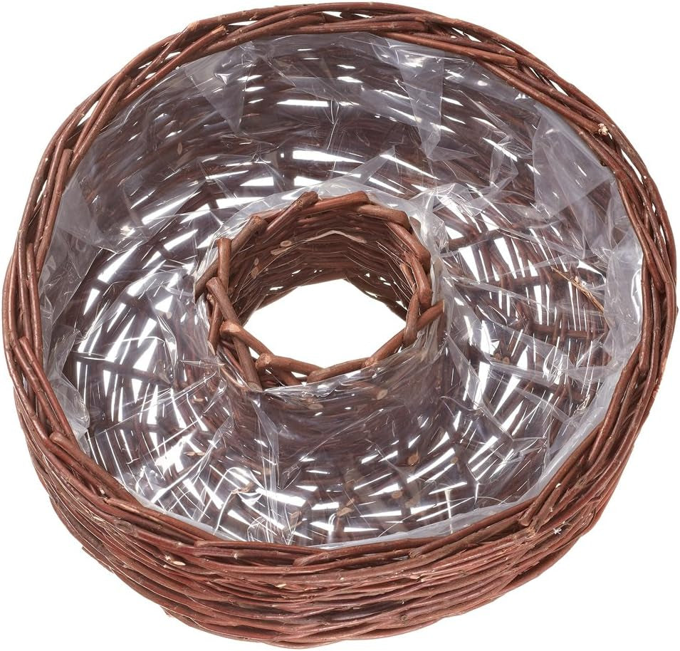 Dehner Weidenkorbring mit Pflanzfolie, Höhe 12 cm, Ø 40 cm, Weidenstoff, braun