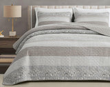 Chezmoi Collection Addy Patchwork-Steppdecken-Set, vorgewaschene Baumwolle, leicht, wendbar, für alle Jahreszeiten, übergroß, 3-teilig, Marineblau, Weiß, Grau, Taupe, karierte Steppdecken und Steppdecken, Naty Shop, Hibiskus-Patchwork-Streifen, Taupe, Twin