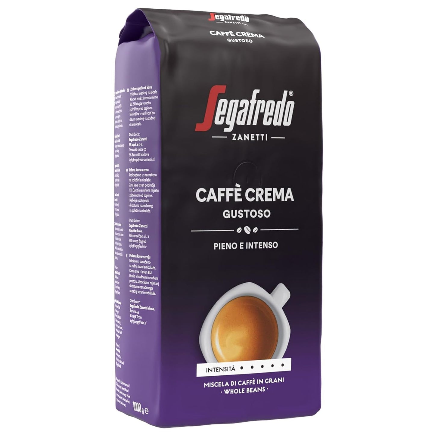 Segafredo Zanetti Caffè Crema Gustoso – ganze Bohne (Packung mit 1 kg) – geeignet für Caffè Crema – lange und dunkel geröstete Kaffeebohnen, voller und intensiver Geschmack (Packung mit 2 Stück)