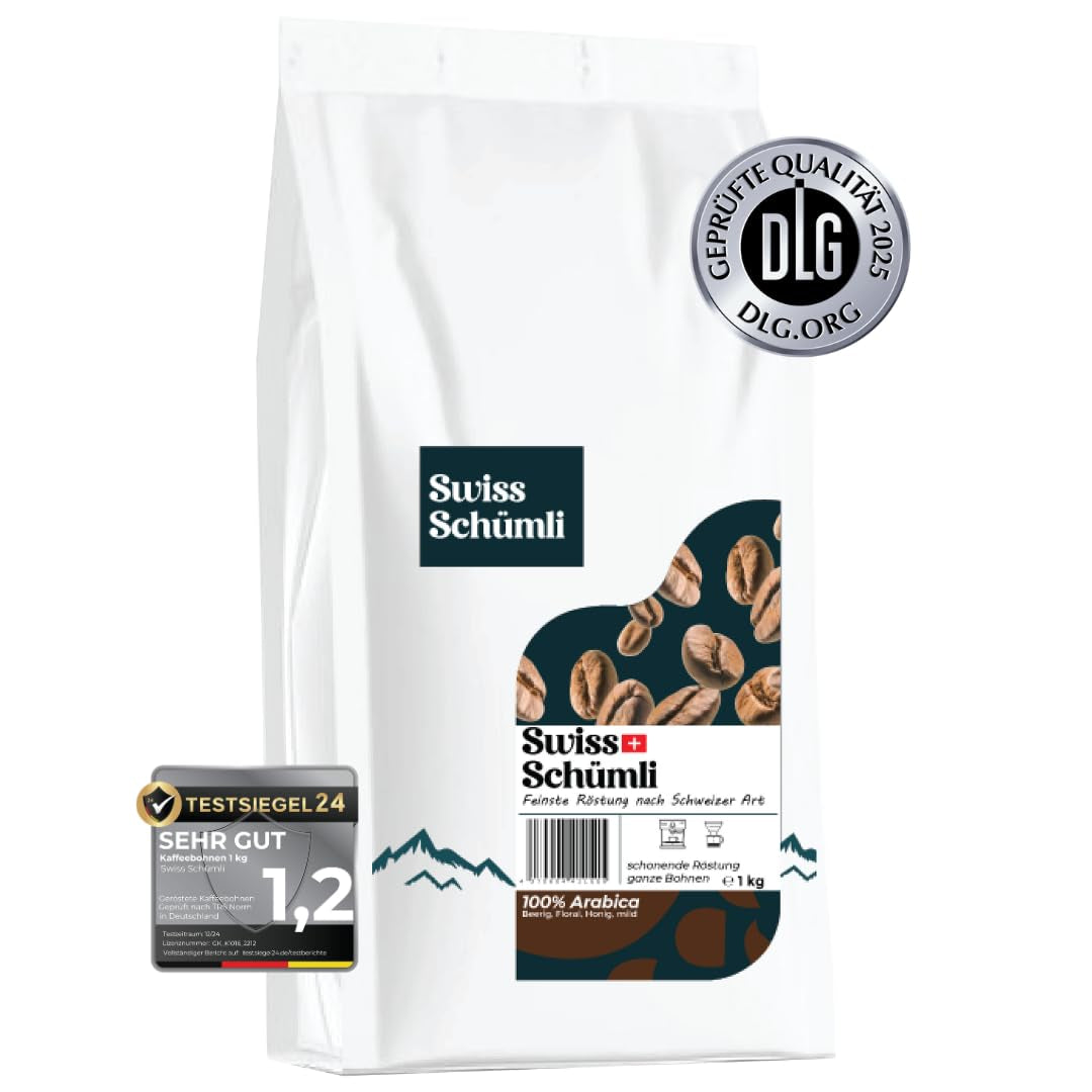 Aus über 175 Jahren Erfahrung: Schwiizer Schüümli Schweizer Schümli Kaffeebohnen 1kg – Leichte Röstung für einen feinen Schümli Kaffee, perfekte Crema, Intensität 2/5, Säure 1/5 – für echten Kaffeegenuss