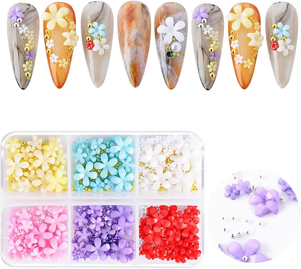 3D-Blumennägel, 6 Gitter, Blumen-Nagel-Charms, Acryl-Nagel-Strasssteine, Nagelzubehör, DIY Frühlings-Nageldekorationen