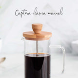 Französische Kaffeemaschine, Kaffeepresse, Kolbenkaffeemaschine, französische Filterkaffeekanne, 3 Tassen, 0,35 l, Stahl und Holz