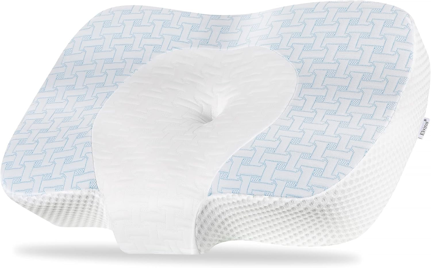 Orthopädisches Kissen aus Memory-Schaum Elviros, Nackenschmerzkissen, Schlafkissen, ergonomisches Nackenkissen, Nackenstützkissen, Anti-Schnarch-Kissen für Seitenschläfer, Bauchschläfer, weiß, orthopädische Nackenkissen von Naty Shop, blau, 60 x 38,6 x 9,9/13,5 cm