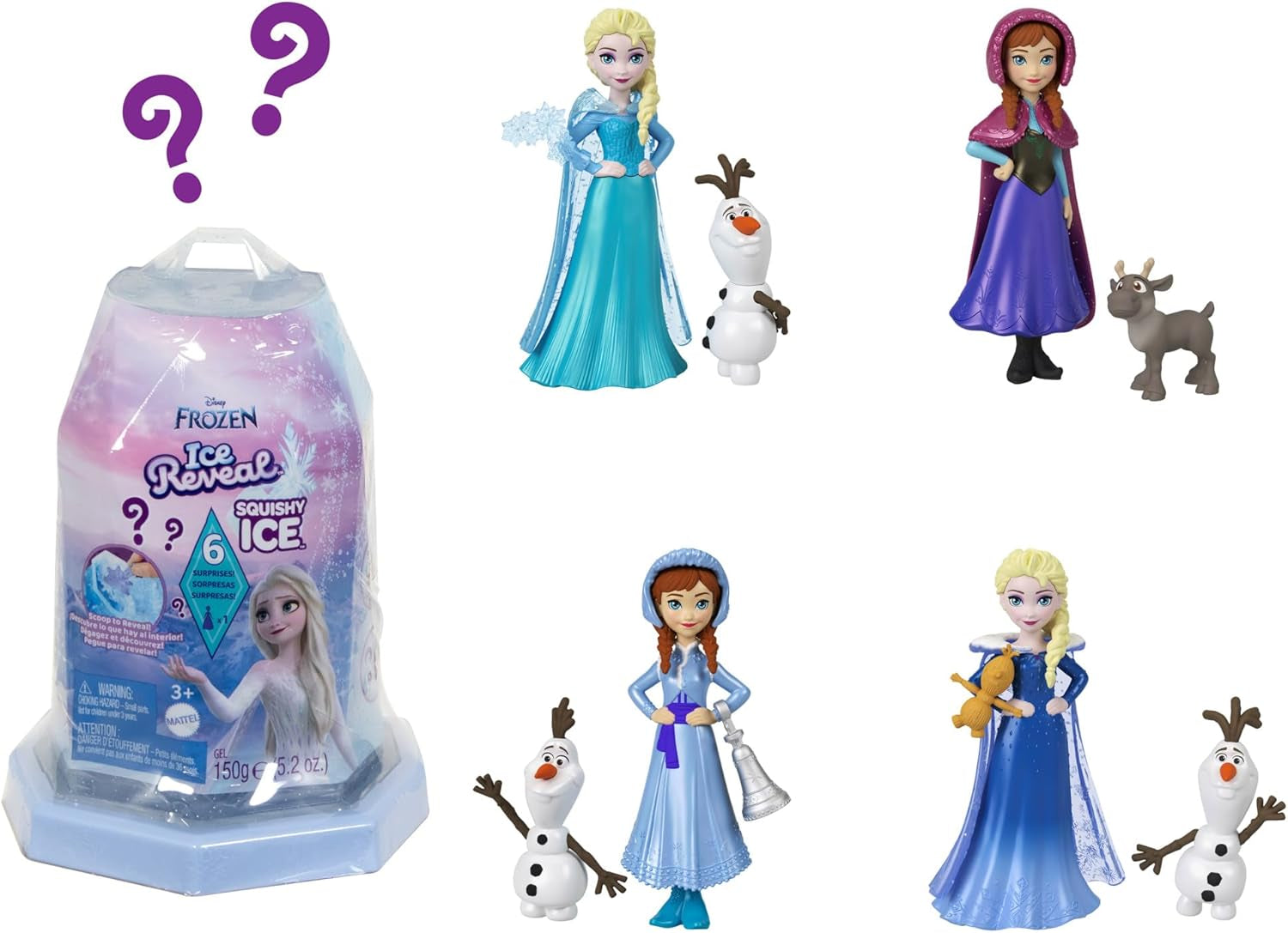 Mattel Disney Frozen Ice Reveal Squishy Ice Doll und 6 Überraschungen, inklusive Friends-Figur und Zubehör (Puppen können variieren) HRN77 Naty Shop Disney Frozen Ice Reveal Dolls