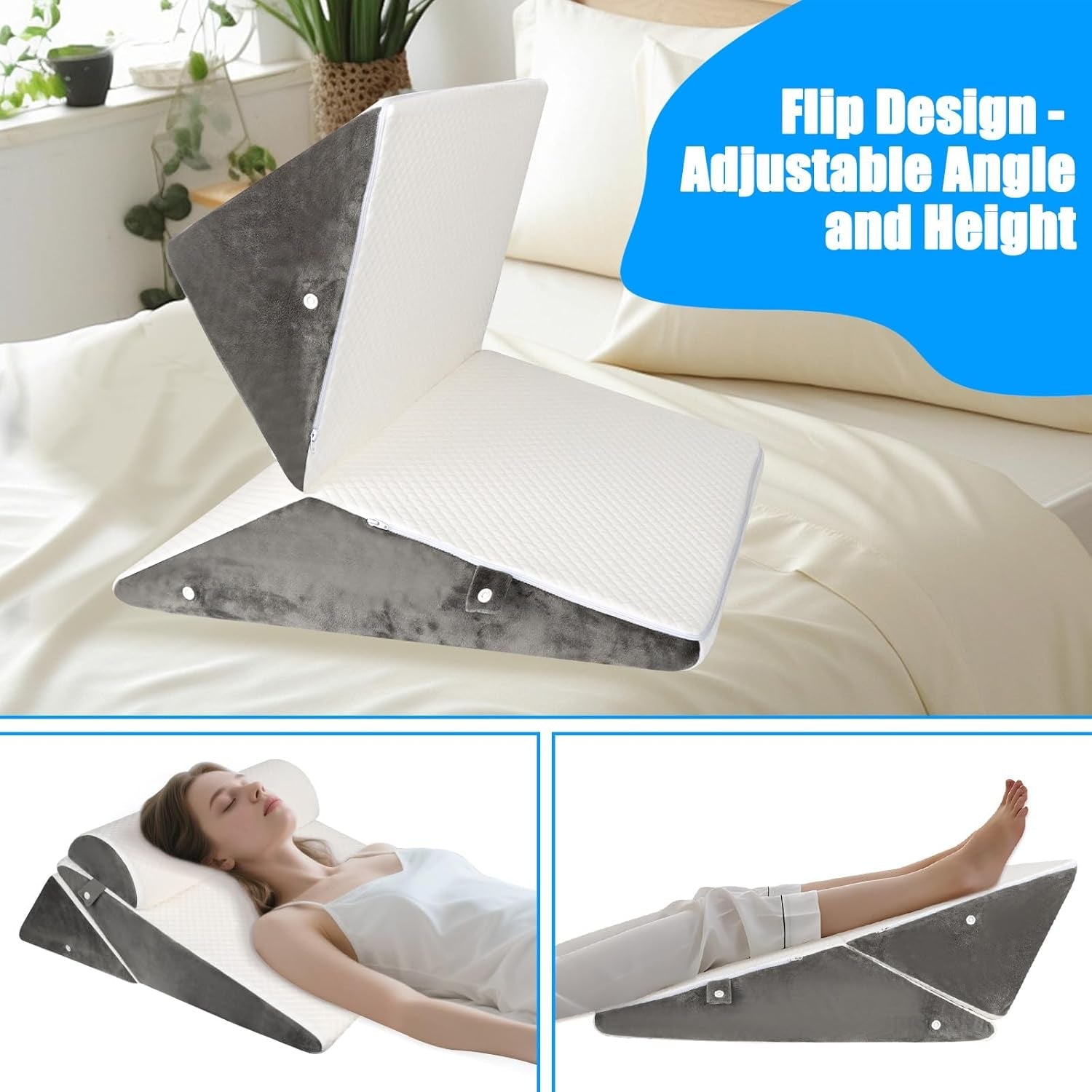 Verstellbares Keilkissen für Bett, Lesekissen für Bett und Couch, Schaumstoff-Refluxkissen, Rückenkissen, Schlafapnoe, Lesen, Schlaferhöhung, Beinkissen, Rückenschmerzen, Schnarchen