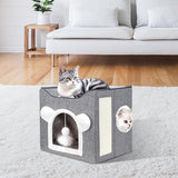 Katzenbetten für Indoor Katzen, Faltbares Katzenhaus, Katzenhöhle 2 Schicht Würfel Großer Raum Katzenbett mit Kratzbrett und Spielball, 15,8 x 15,8 x 15 Zoll