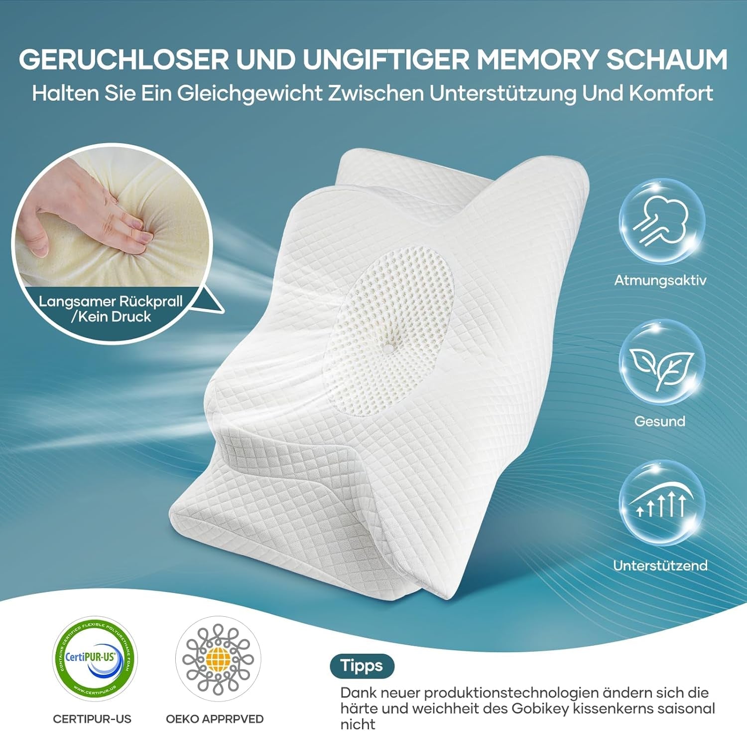 Nackenkissen, Kopfkissen, orthopädisches Kissen, Memory-Schaum-Kissen, ergonomisches Kopfkissen, Nackenstützkissen, Anti-Seitenaufprall-Kissen für Seiten-, Rücken- und Bauchschläfer, weiße orthopädische Nackenkissen, Naty Shop