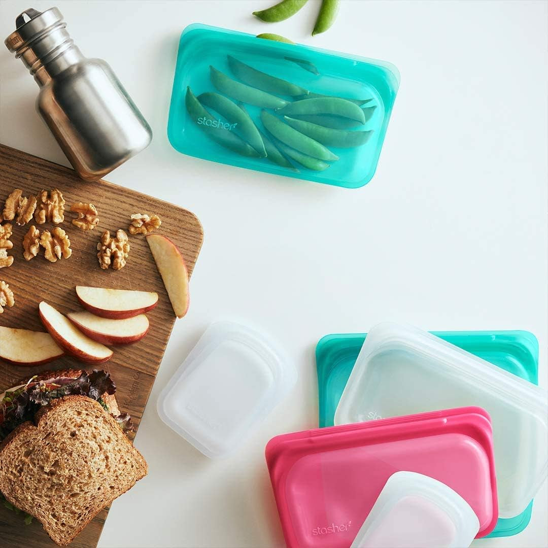 Stasher Bag, wiederverwendbar, Premium-Silikon-Lebensmittelbeutel, Sandwich-Beutel, transparent, langlebig, ofenspülmaschinenfest, gefriergeeignet, umweltfreundlich, auslaufsicher, 828 ml, Aufbewahrungsboxen für Lebensmittel, Naty Shop