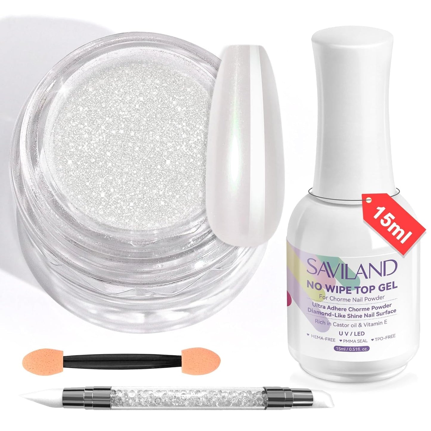 Saviland Chrom-Nagelpulver-Set – rosa Laser-Chrom-Nagelpulver mit Spiegeleffekt, Laser-Nagelkunst, Nagel-Glitzer-Maniküre-Dekorationspulver mit Schwammstäbchen, Nagel-Glitzer-Puder-Nagelstudio