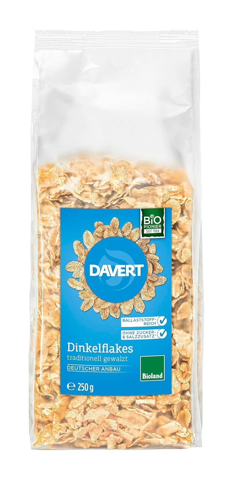 Davert Dinkelflakes Bioland 250G – Ohne Zucker- Und Salzzusatz, Mild Aromatisch Und Herrlich Knusprig – 100% Davert Bio-Qualität (1 X 250G) Cerealien Naty Shop Standardtitel