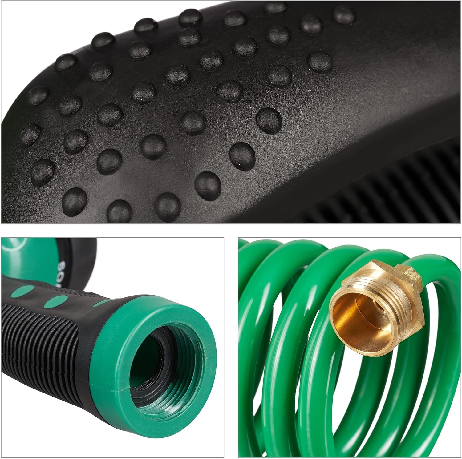 Relaxdays Spiralschlauch, ausziehbar bis 20 m, flexibler Gartenschlauch mit Wassersprüher, 7 Sprühmuster, grün