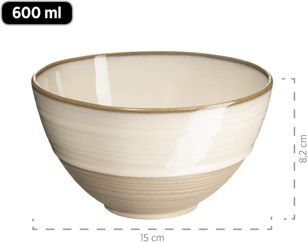 MÄSER 931818 Nottingham Vintage Series Tafelservice für 4 Personen, 12-teiliges Frühstücksservice mit unregelmäßigen runden Formen im Retro-Look, Fliese, Beige
