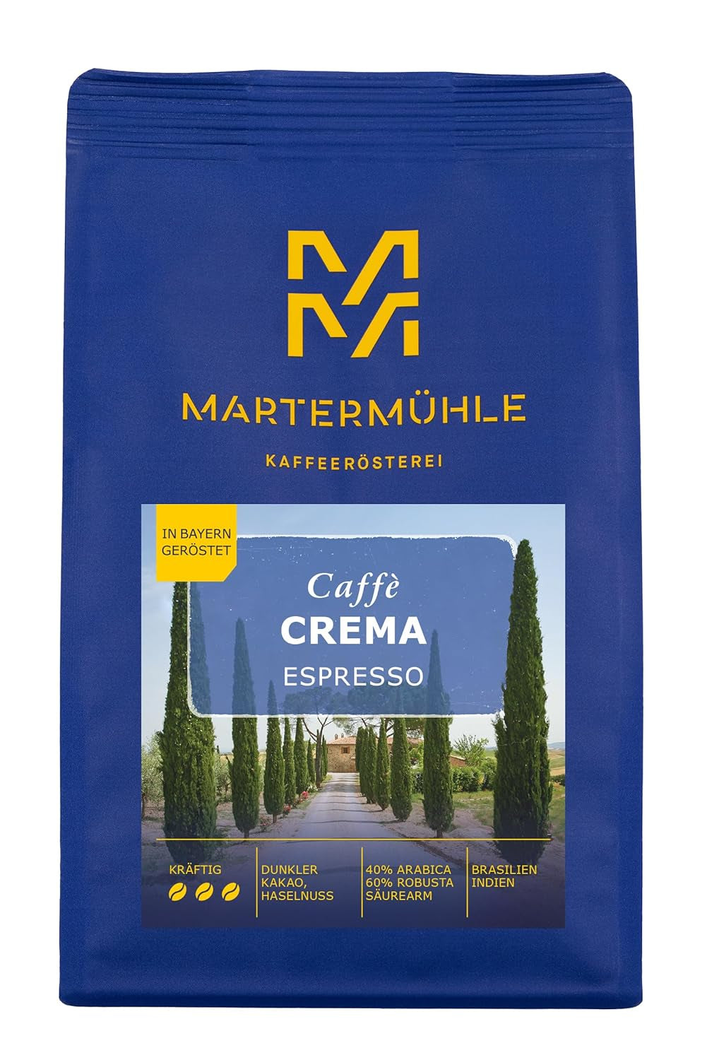 Martermühle Starke Espressocreme 500g | Arabica/Robusta | Geschmacksrichtungen: Dunkler Kakao, Haselnuss | Hell geröstete ganze Espressobohnen, geringer Säuregehalt