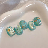 2 Stück selbstklebende Nagelsticker mit Muscheleffekt, Vierstrahlstern und Goldfisch-Design, Nagelaufkleber für Fingernägel, Nail Art Zubehör für Gelnägel