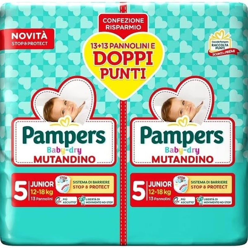 Pampers Baby Dry Junior Windeln, DWCT Doppelpack, Größe 5 (12–18 kg), 28 Windeln