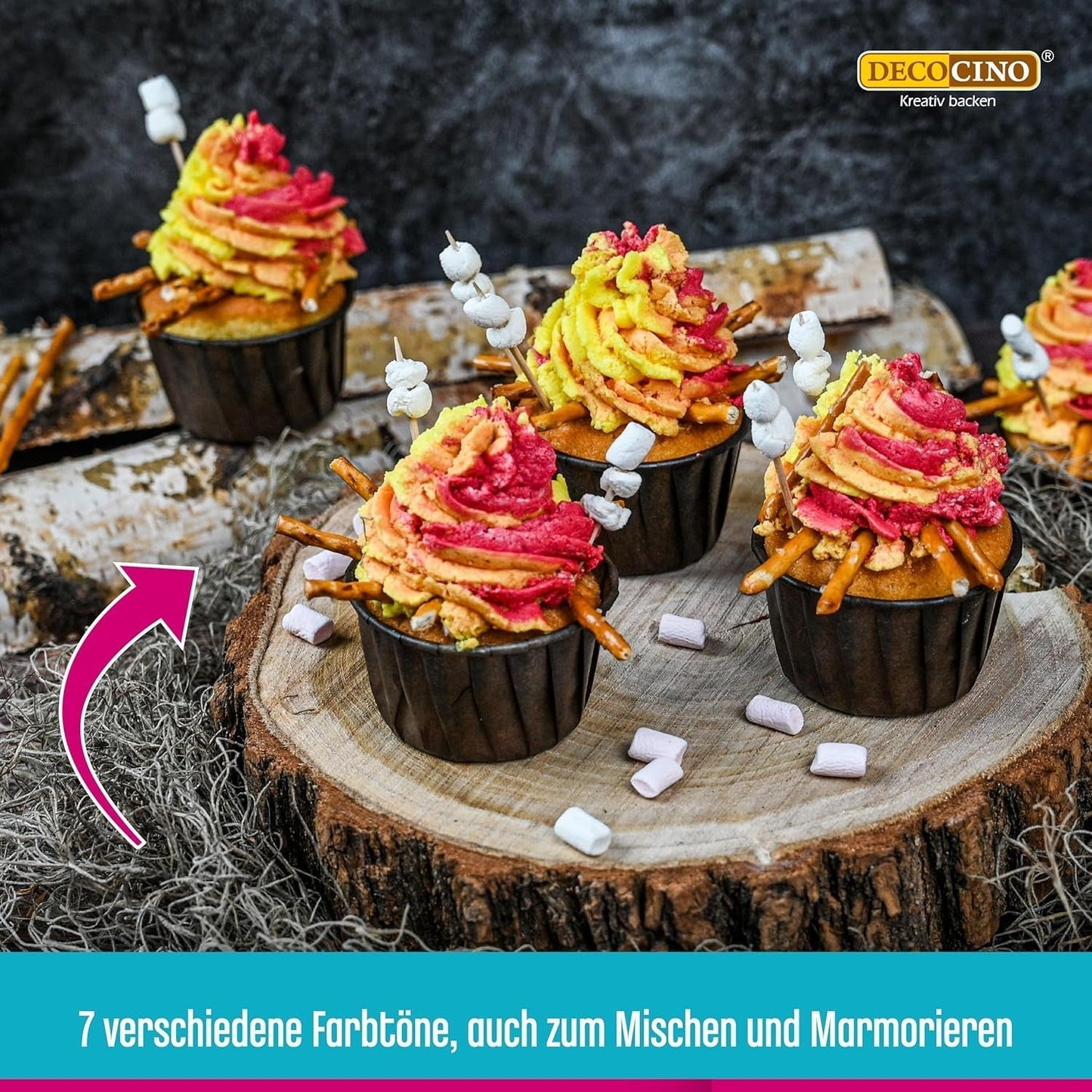 6er Set Decocino Farbpasten – 6 x 20 g – Lebensmittelfarbe in Rot, Rosa, Grün, Gelb, Blau und Schwarz, ideal zum Einfärben von Kuchen, Fondant und Cremes – Azofrei und glutenfrei