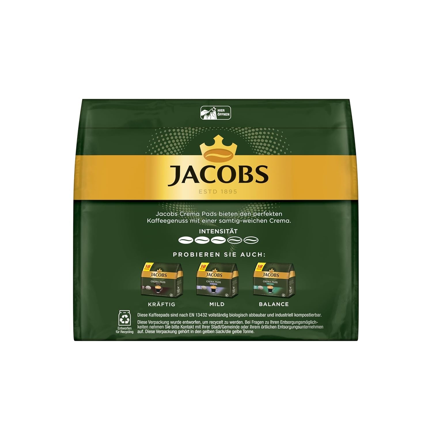 Jacobs Pads Cream, Senseo-kompatible Pads, 5 x 18 Getränke, 90 Kaffeepads