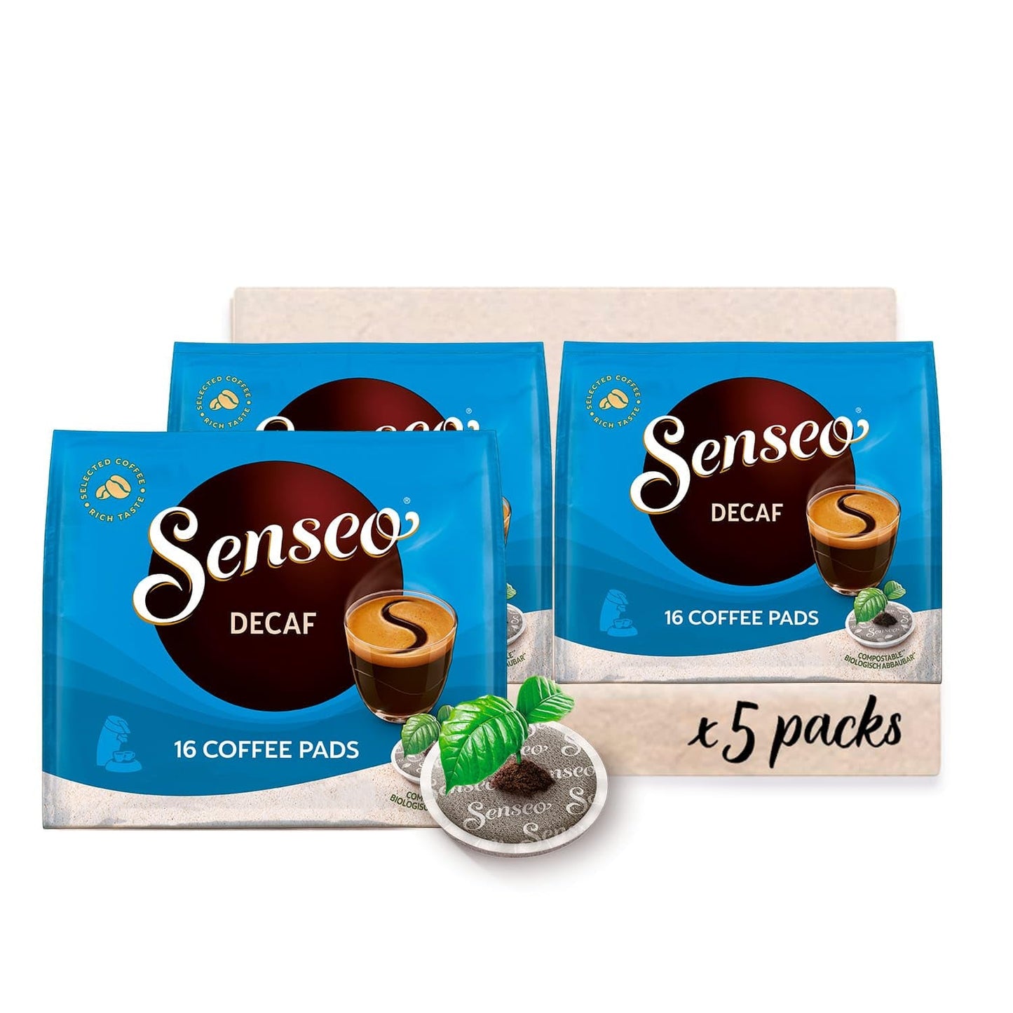 Senseo Pads Decaf entkoffeiniert, 5 x 16 Getränke, 80 Kaffeepads