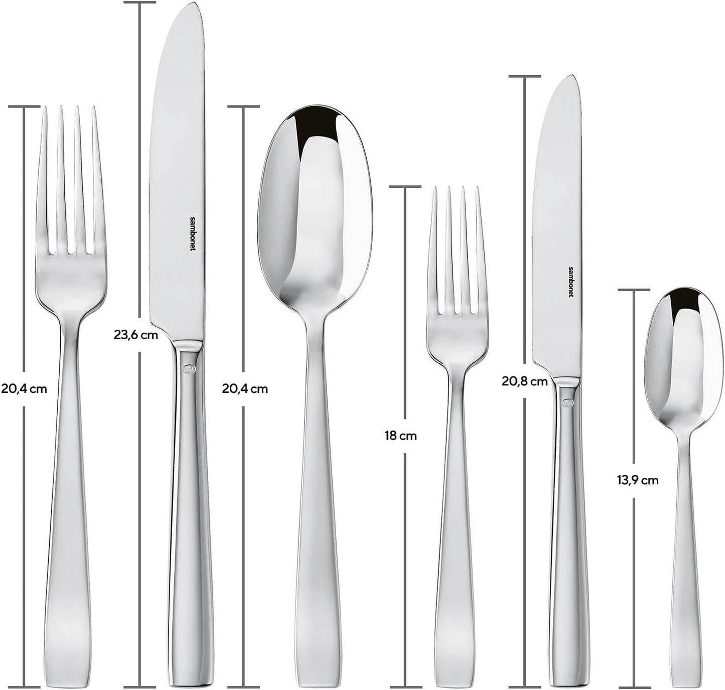 Sambonet 62512-83 Flaches Monoblock-Besteckset, 36-teilig, 18/10 Edelstahl, spülmaschinenfest, Kitchen Naty Shop