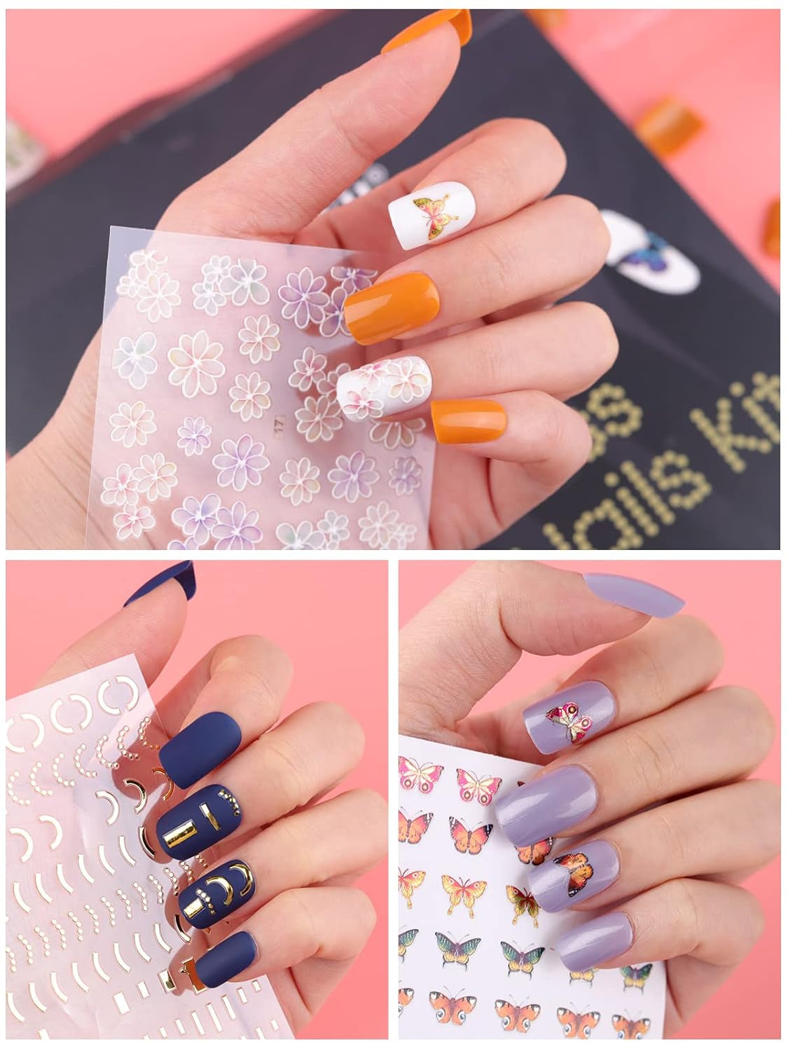 EBANKU 576 Stück kurze Press-on-Nägel mit Nagelkleber, 12 Farben kurze matte Kunstnägel, 8 kurze glänzende Kunstnägel, 4 glitzernde Kunstnägel