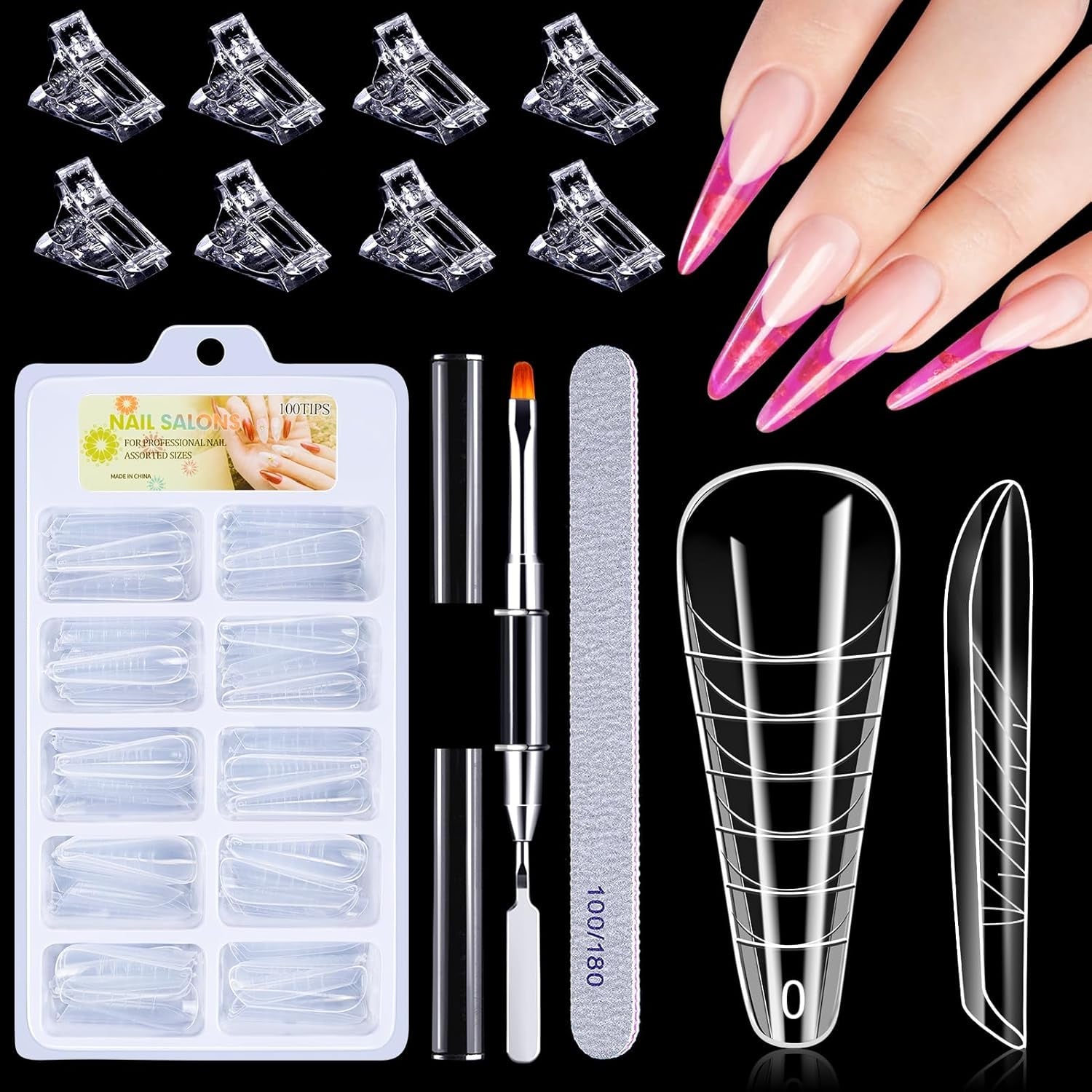 120-teiliges Nagelform-Set, Nagelverlängerungen, Gel-Nagelformen, Nagelform-Set mit Doppelkopfbürste und Nagelfeile mit Clips, für Gelnägel