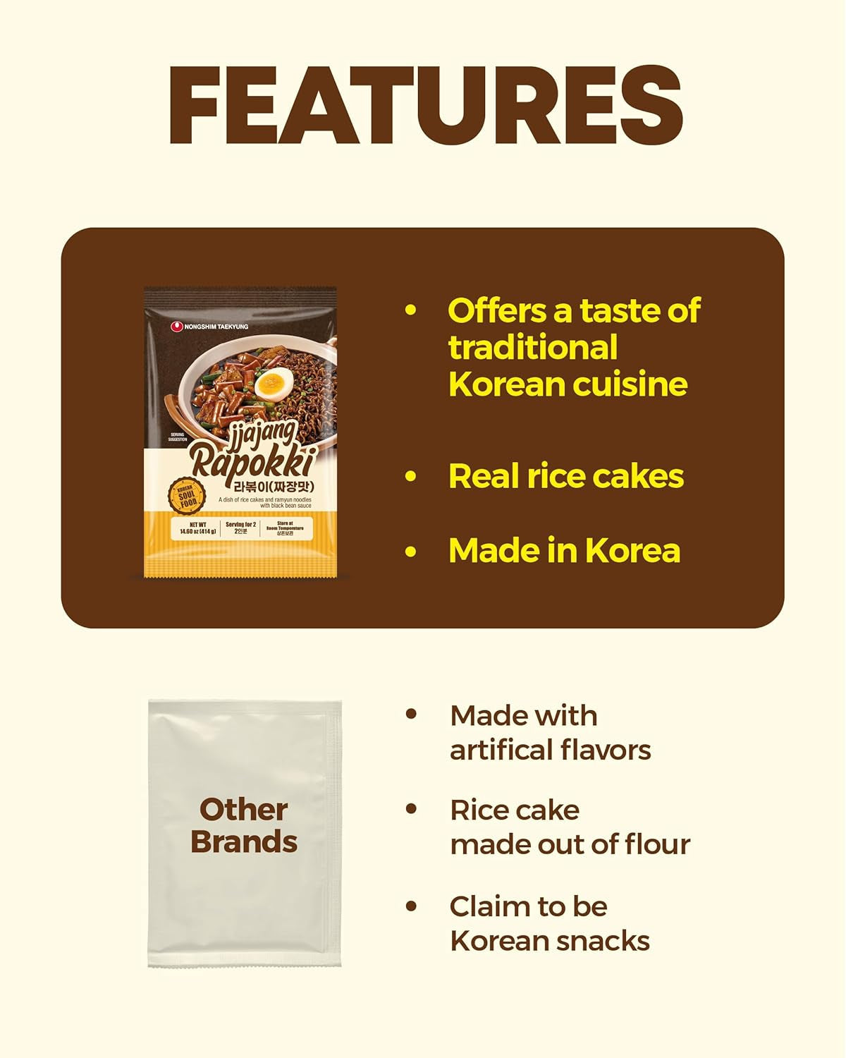 NONGSHIM Rapokki (Jjajang, 400 ml) – authentisches koreanisches Streetfood, Ramen und Reiskuchen, schwarze Bohnen; schnell und einfach zuzubereiten, in 4 Minuten fertig