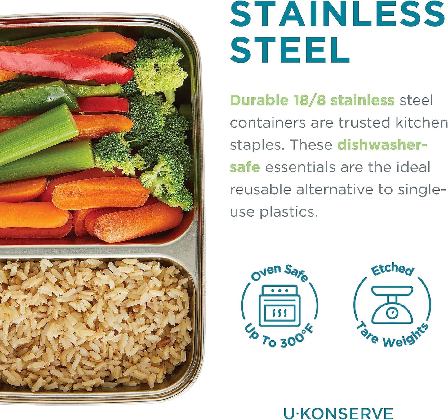 U Konserve – Geteilter, rechteckiger Lebensmittelbehälter aus Edelstahl mit Silikondeckel – Inselblaugrün – 28 oz/825 ml Lebensmittelaufbewahrungsboxen Naty Shop
