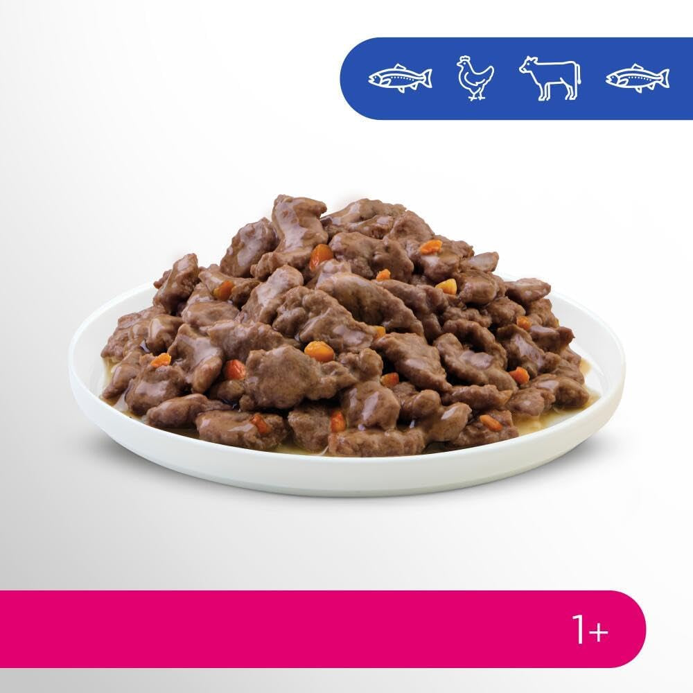 Perfect Fit Adult 1+ Nassfutter-Auswahl mit Lachs, Tiefseefisch, Rind und Huhn, 48 Beutel, 12x85g (4er-Pack) – Premium-Nassfutter für ausgewachsene Katzen ab 1 Jahr