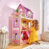 KidKraft Kayla Holzpuppenhaus mit Möbeln und Zubehör, 3-stöckiges Spielset für 30-cm-Puppe, Spielzeug für Kinder ab 3 Jahren, 65092 – Exklusiv bei Amazon