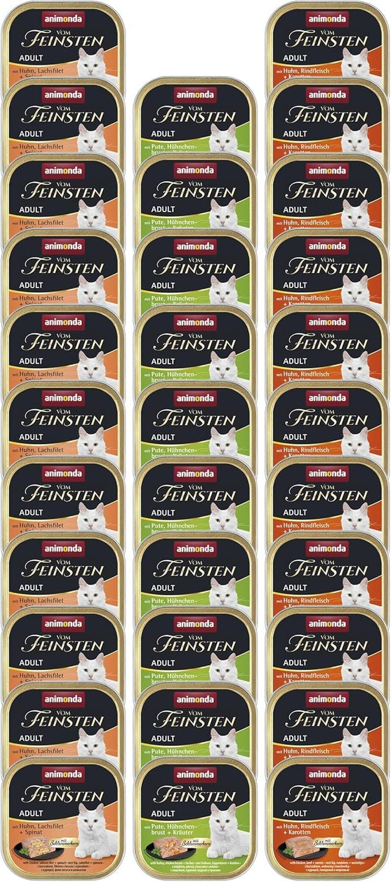 animonda Vom Feinsten Adult Gourmet Variety (32 x 100 g), getreidefreies und zuckerfreies Nassfutter für ausgewachsene Katzen mit einem unwiderstehlichen Gourmet-Kern.