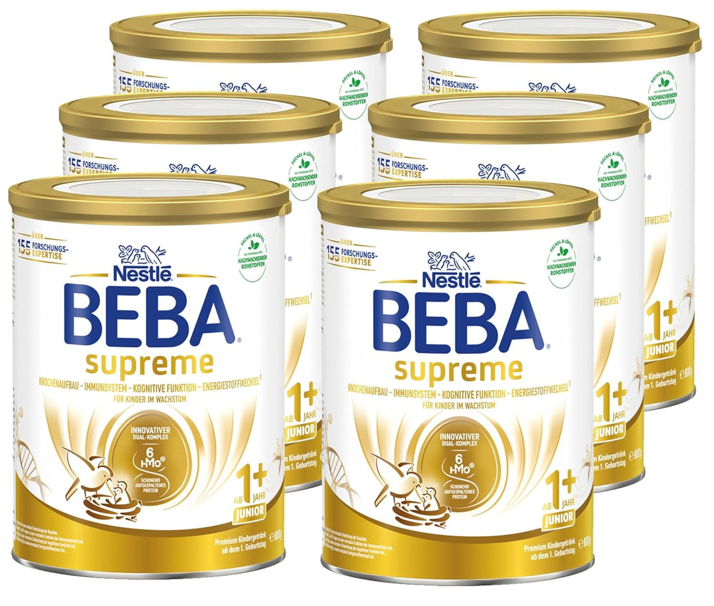 BEBA SUPREME JUNIOR 1 Plus – Getränk für Kinder ab 1 Jahr, mit Komplex 6 HMO, laktosefrei, palmölfrei, fischölfrei, Nahrung für Kleinkinder, Babymilchpulver, 6er Pack (6 x 800g)