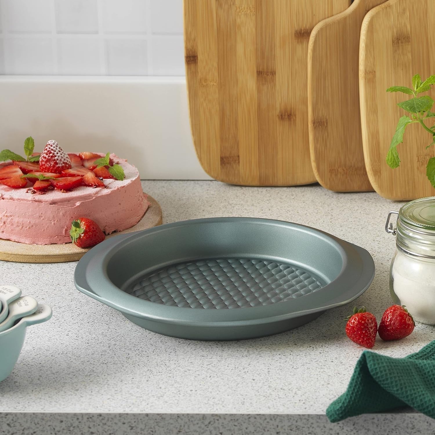 Progress BW09819G2EU7 Shimmer Kollektion, Round Backform Aus Kohlenstoffstahl Mit Antihaftbeschichtung, Ideal Für Pies, Kuchen, Torten Und Quiches, 28 Cm, Grün Formen und Backbleche Naty Shop