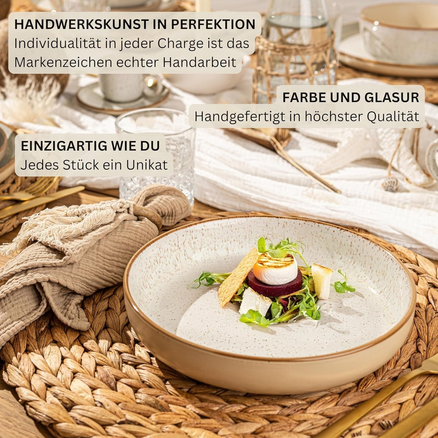SÄNGER Rio Creme | 18-teiliges Steingut-Geschirrset für 6 Personen, bestehend aus 6 Speisetellern, 6 Desserttellern und 6 Schüsseln | DIE VALUE-KOLLEKTION