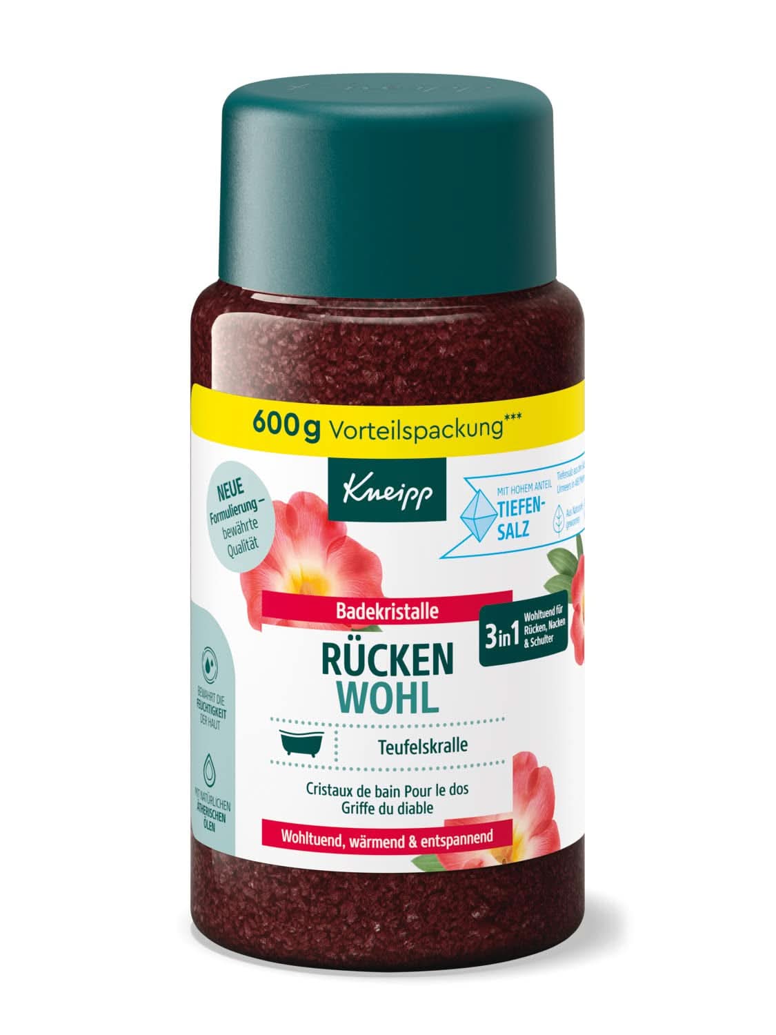 Kneipp-Badesalz mit Teufelskrallenextrakt – natürliches Luisenhall-Salz und ätherische Lavendel- und Cajeputöle für Nacken und Schulter – 600 g Dusche und Bad Naty Shop