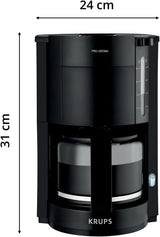 Krups F30908 ProAroma Espressomaschine mit Filter und Glaskaraffe, Fassungsvermögen 1,25 l, 10-15 Tassen, 1050 W, schwarz