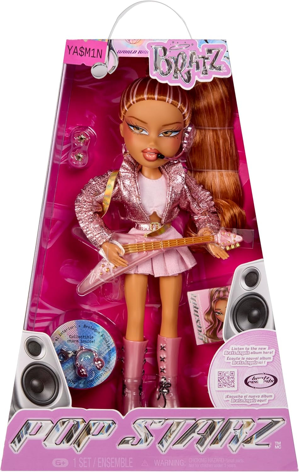 BRATZ Pop Starz Yasmin – Modepuppe mit Sammelanhänger, Outfit und Musikzubehör