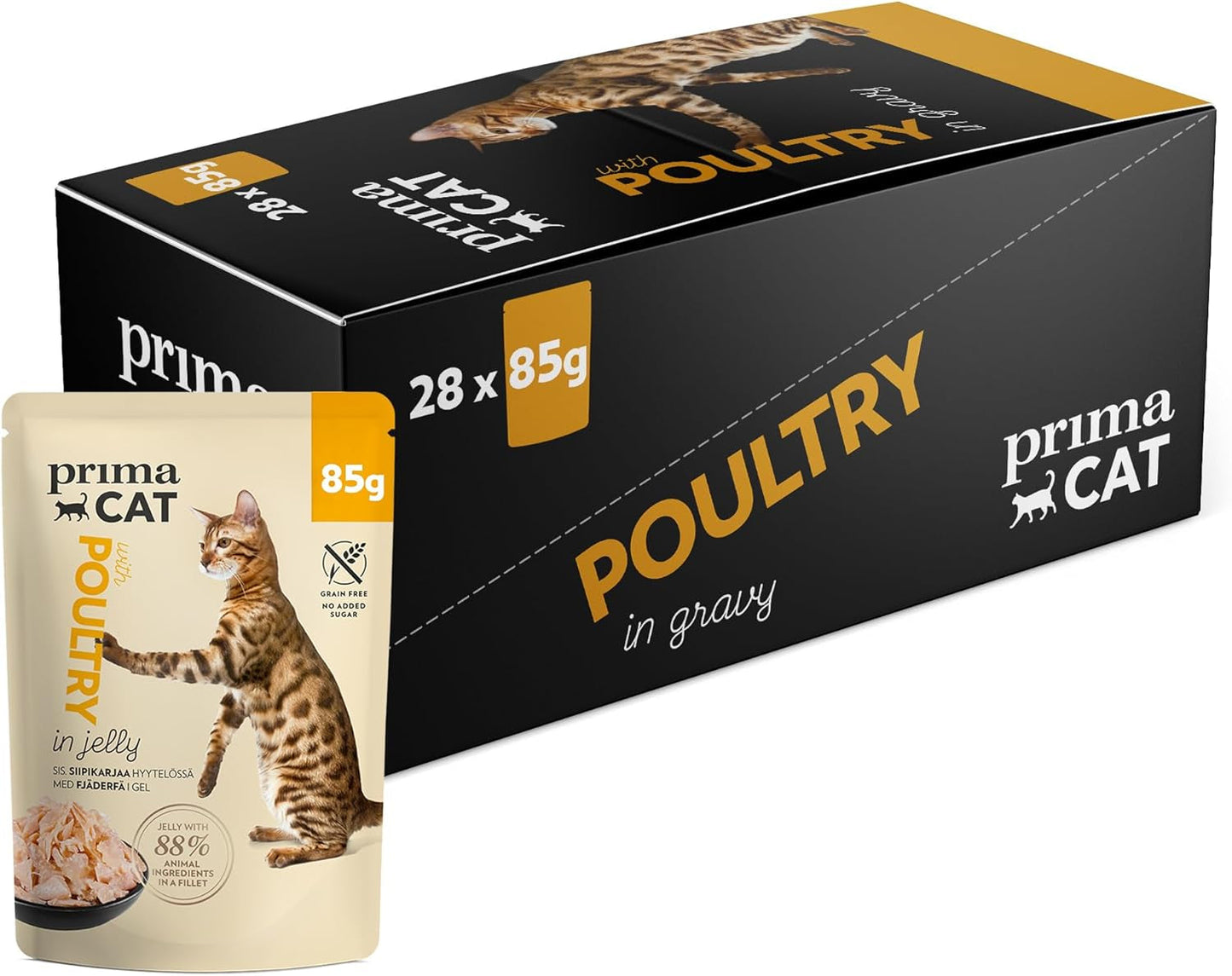 PrimaCat - Klassisches Nassfutter für Katzen, Vogelgeschmack in Soße, 28 x 85 g