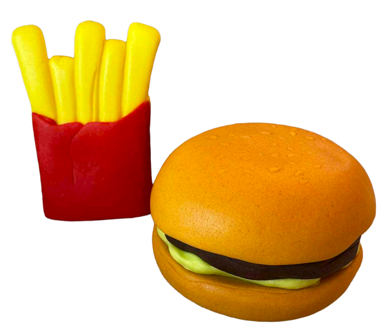 SweetJoy Essbare Hamburger- und Kartoffeldekorationen – Set mit 2 Figuren aus Zuckerpaste, ca. 6 cm